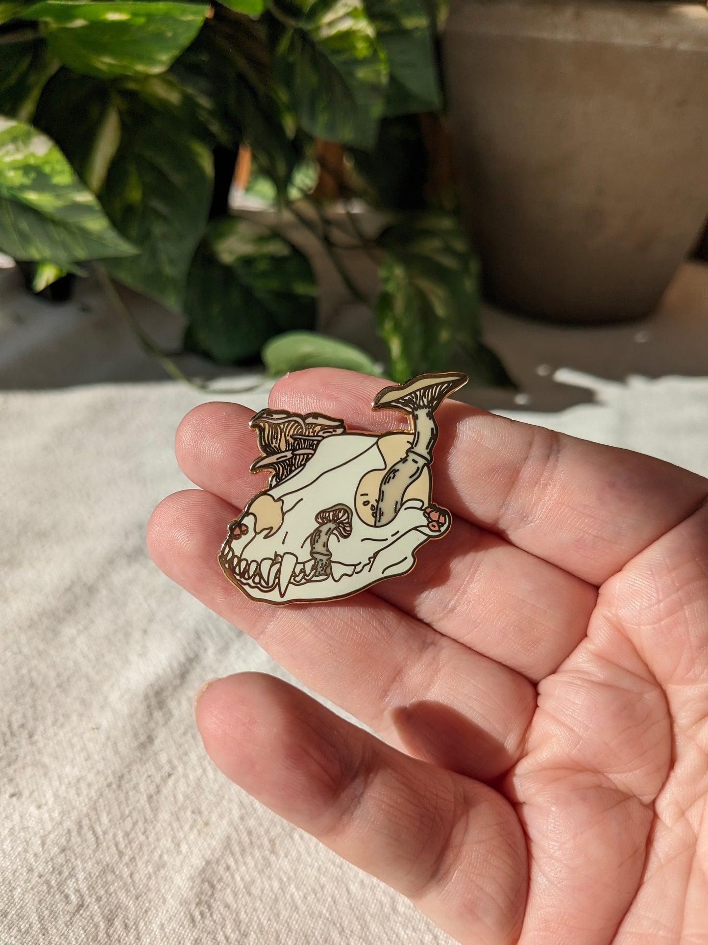 Mushroom Dogskull Enamel Pin