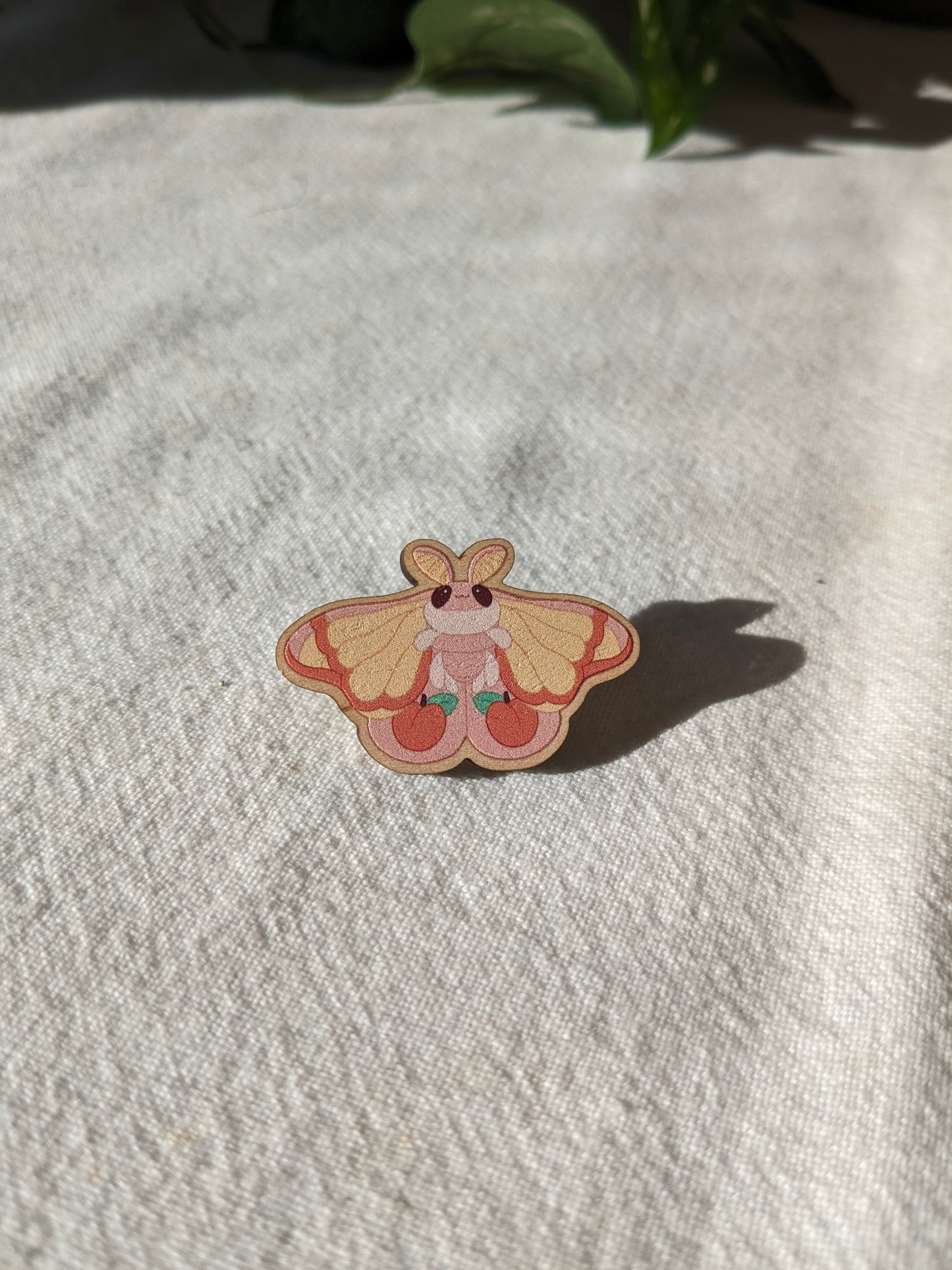 Peachy Moth Wooden Pin | 1.5 Inches