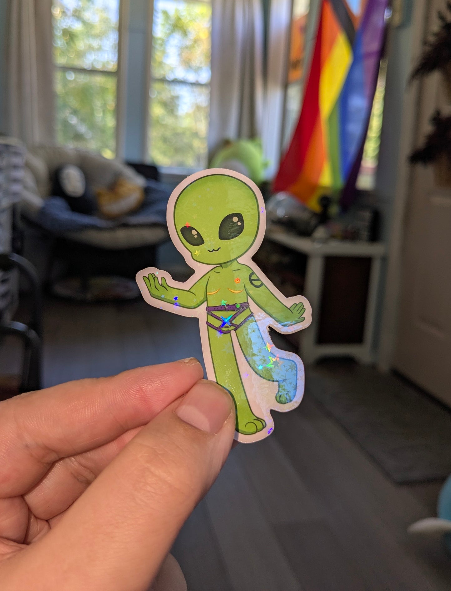 Transgender Alien 3 inch Glitter Vinyl Sticker