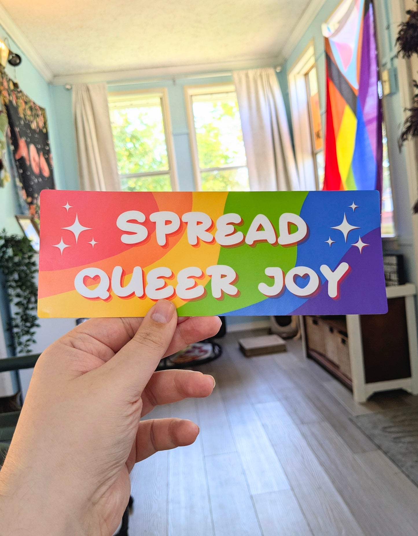 Spread Queer Joy Bumper Sticker | Cute LGBTQ+ vinyl sticker
