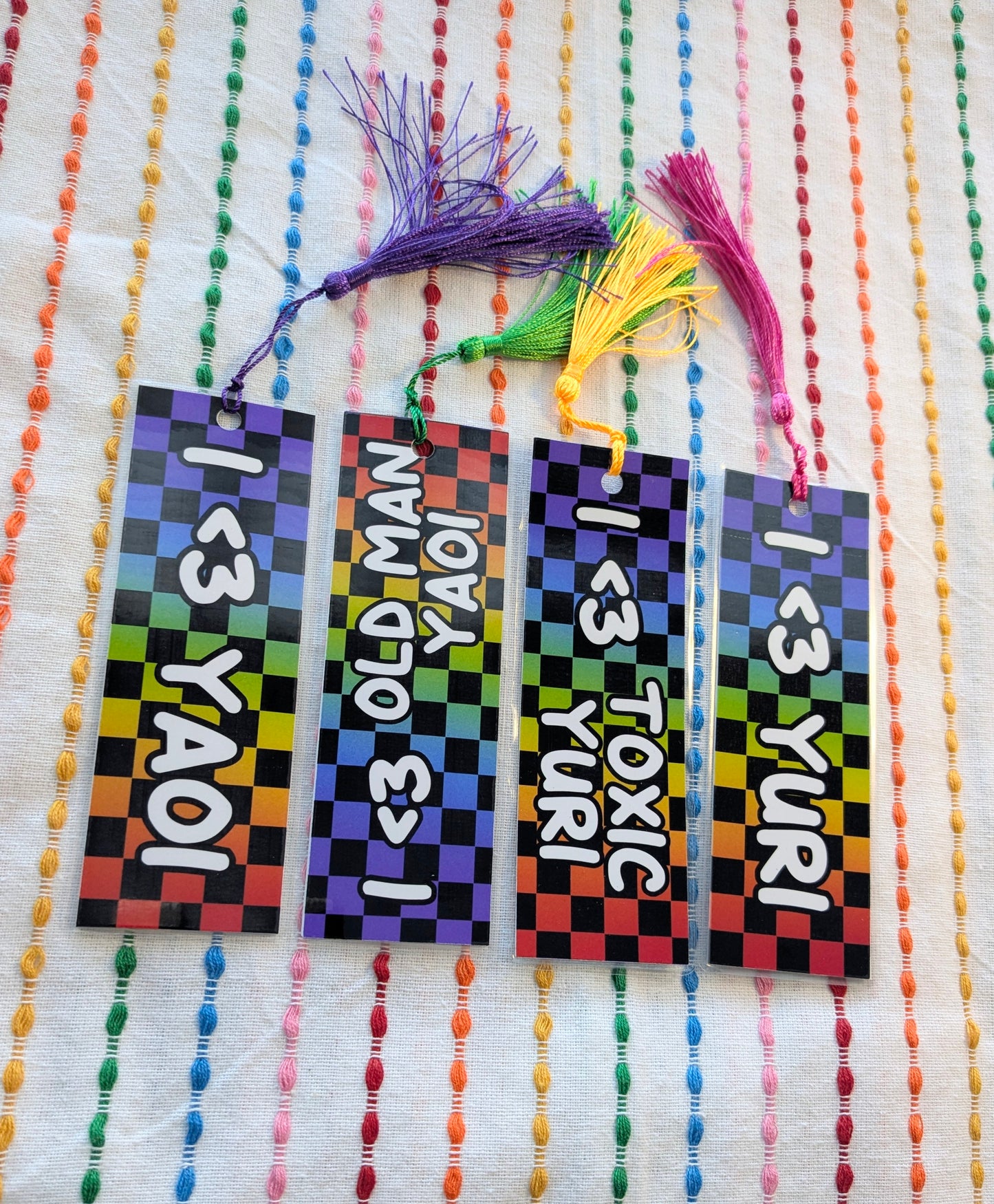 I <3 Yaoi & Yuri Handmade Double Sided Bookmark with Multicolored Tassel