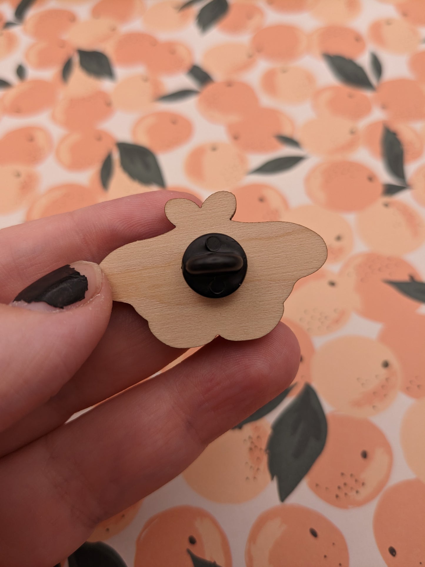 Peachy Moth Wooden Pin | 1.5 Inches
