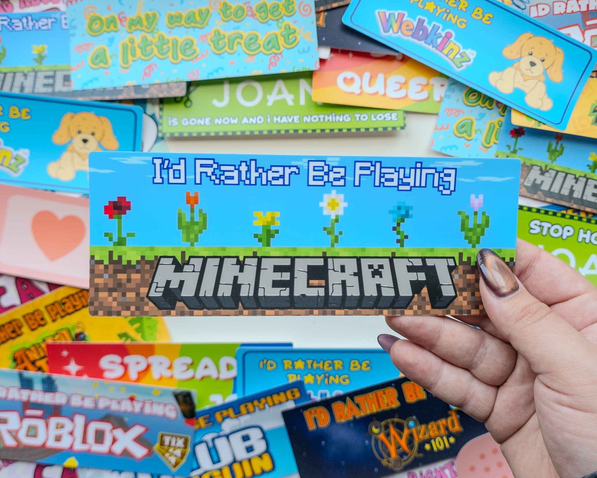 I'd Rather Be Playing Minecraft Bumper Sticker | funny vinyl weatherproof stickers