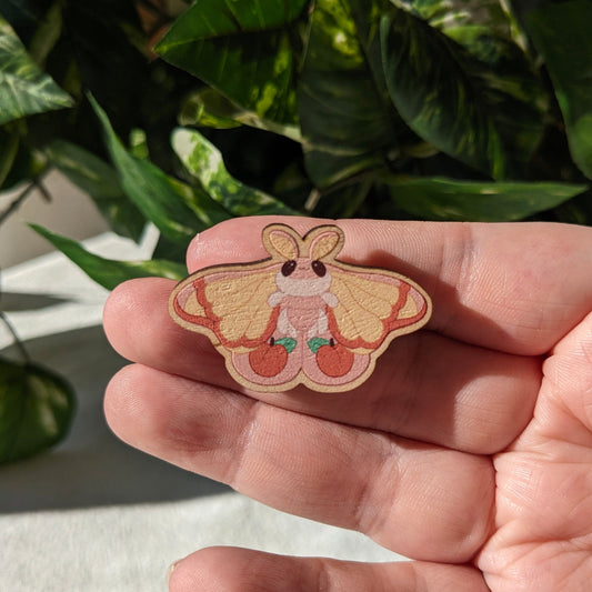 Peachy Moth Wooden Pin | 1.5 Inches