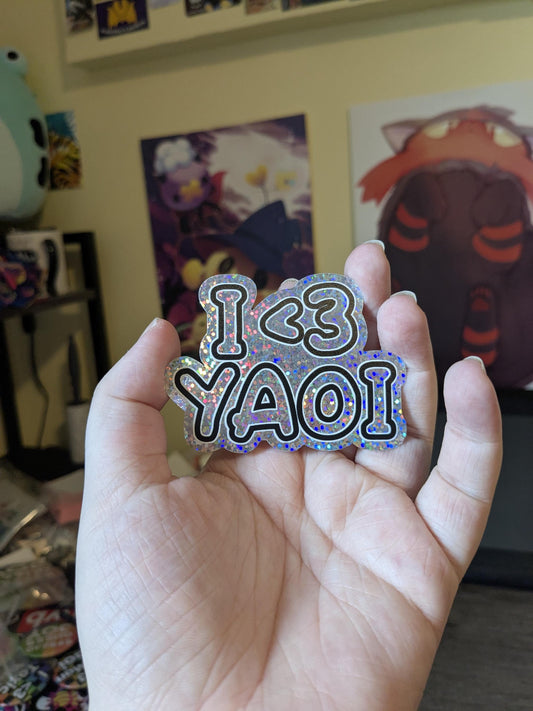 I <3 Yaoi 3 Inch Glitter Vinyl Sticker | 3 Inch