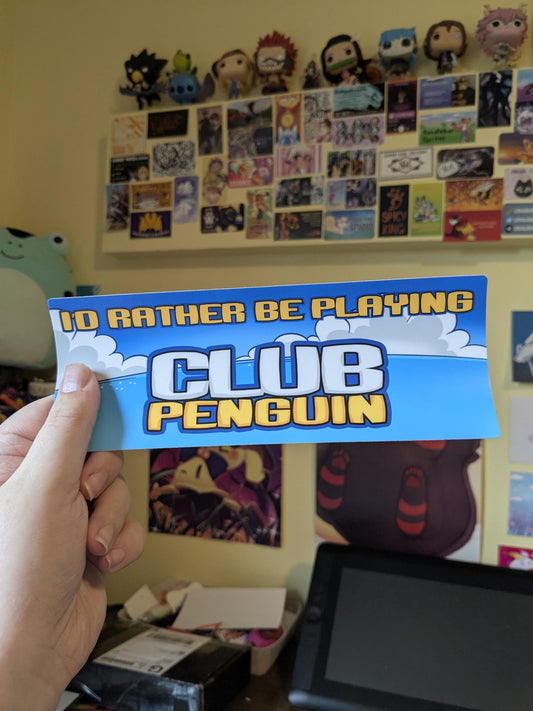 Id Rather Be Playing Club Penguin Bumper Sticker | Cute funny vinyl weatherproof sticker