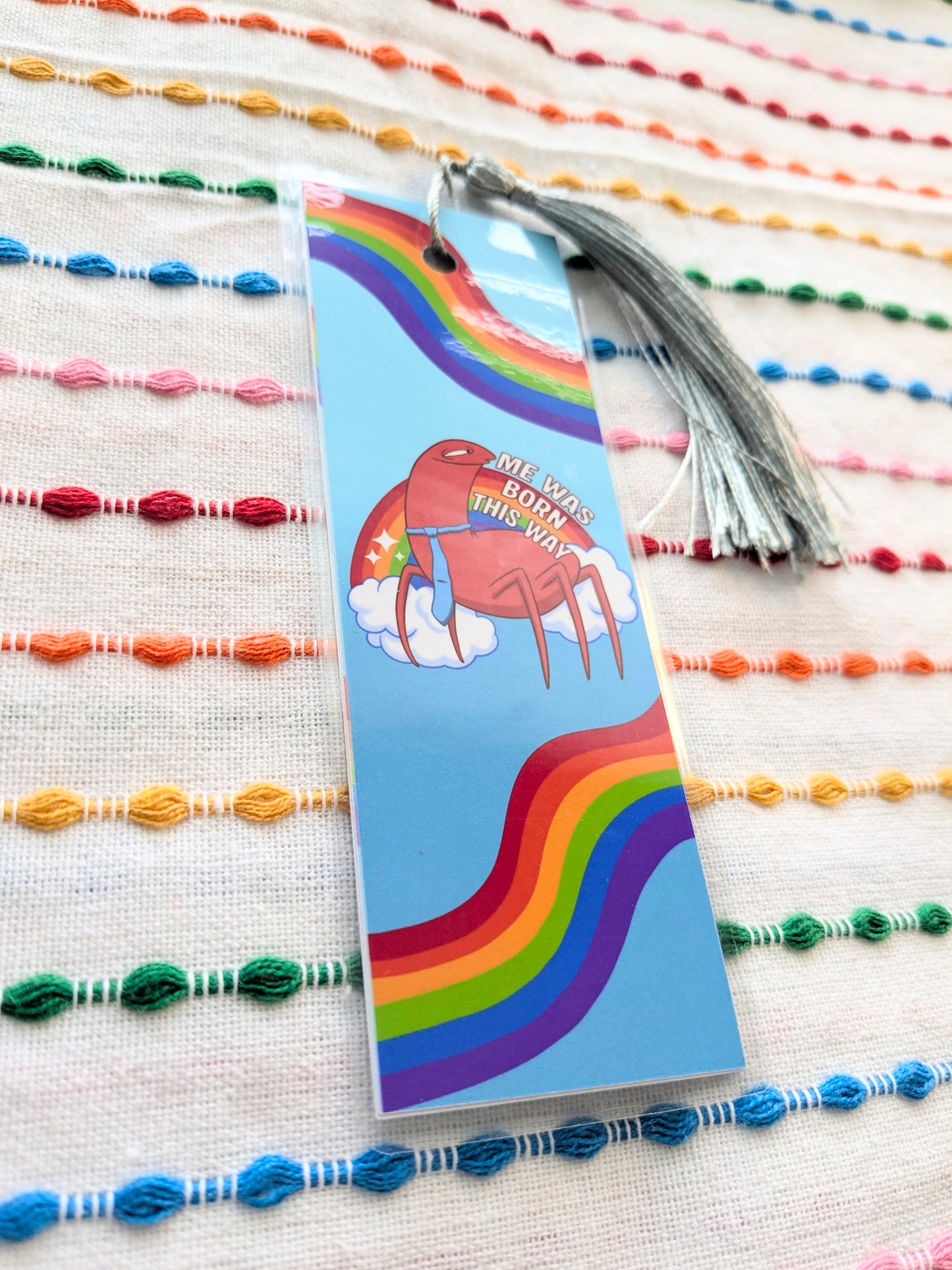 Me Was Born This Way Alan Pride Handmade Double Sided Bookmark with Multicolored Tassel