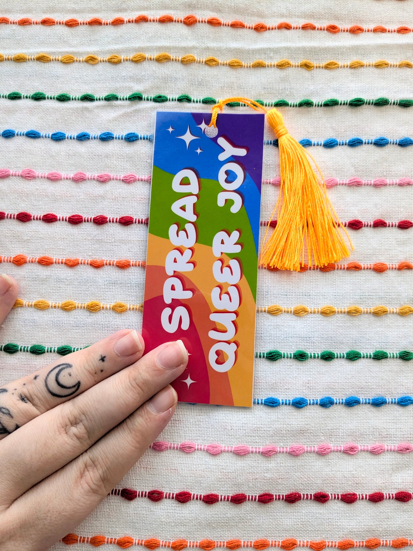 Spread Queer Joy Handmade Double Sided Bookmark with Multicolored Tassel