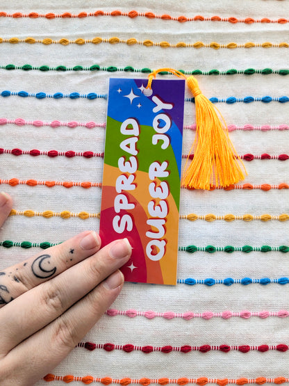 Spread Queer Joy Handmade Double Sided Bookmark with Multicolored Tassel