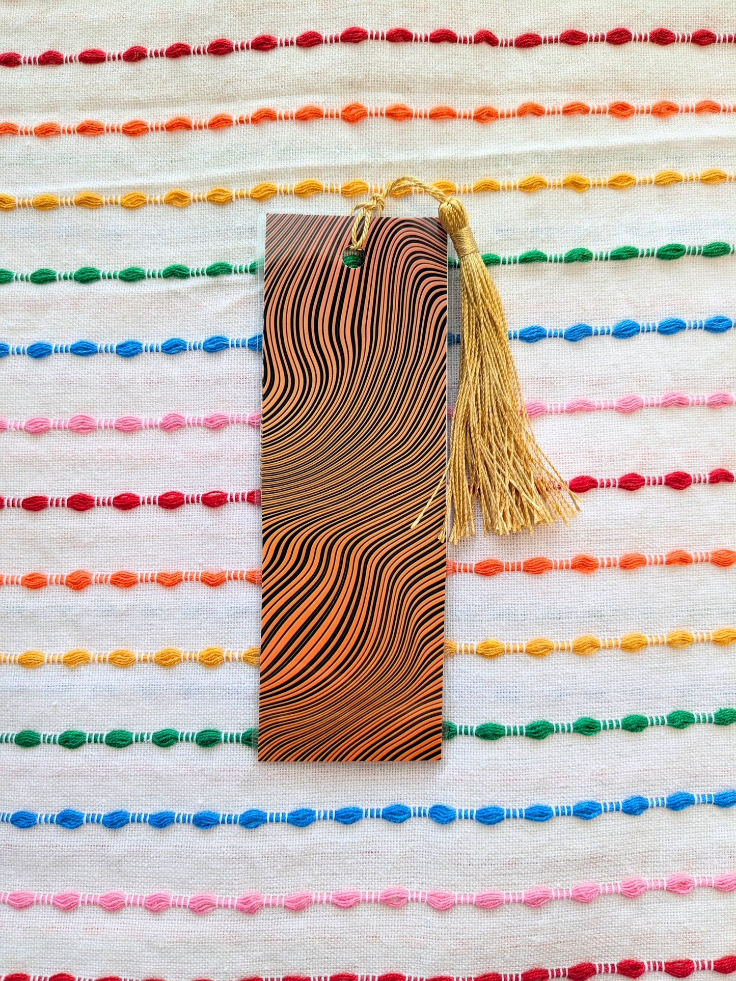 Orange Swirl Handmade Double Sided Bookmark with Multicolored Tassel