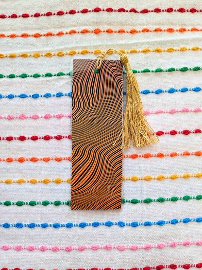 Orange Swirl Handmade Double Sided Bookmark with Multicolored Tassel