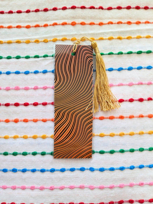 Orange Swirl Handmade Double Sided Bookmark with Multicolored Tassel
