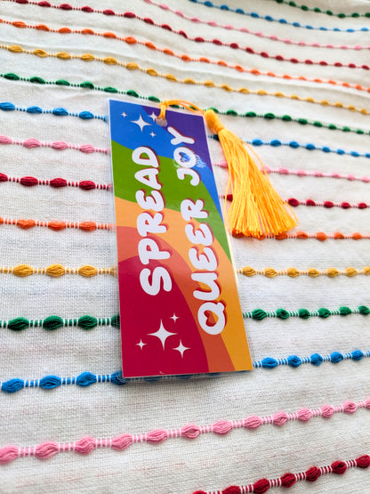 Spread Queer Joy Handmade Double Sided Bookmark with Multicolored Tassel