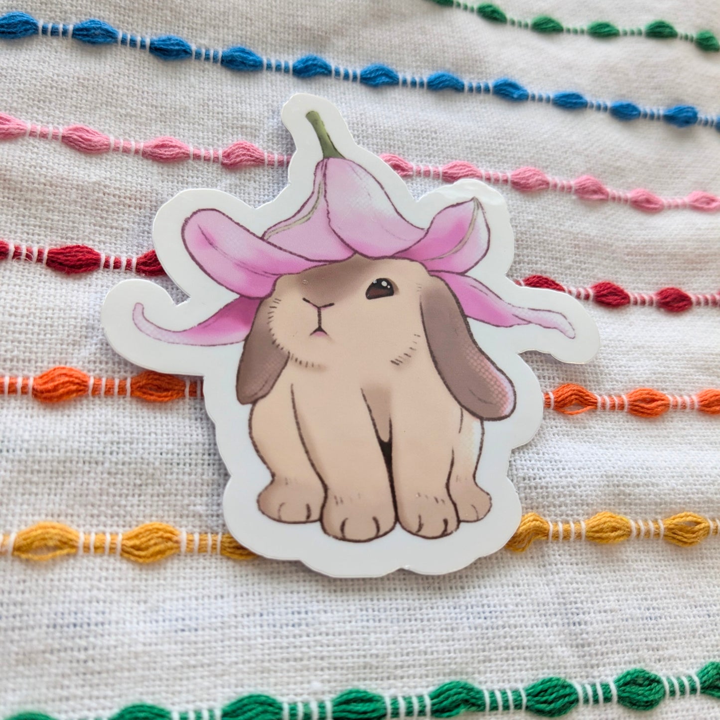 Bunny Flower Hat 3 Inch Vinyl Sticker