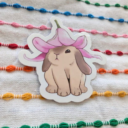 Bunny Flower Hat 3 Inch Vinyl Sticker