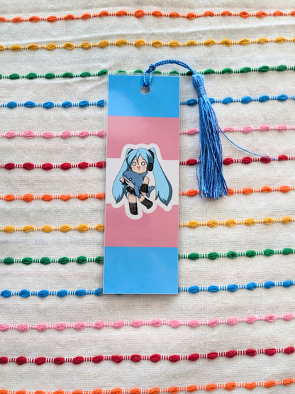 Hatsune Miku Blahaj Handmade Double Sided Bookmark with Multicolored Tassel