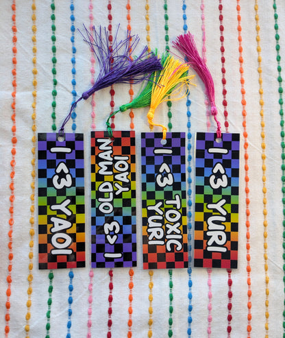 I <3 Yaoi & Yuri Handmade Double Sided Bookmark with Multicolored Tassel