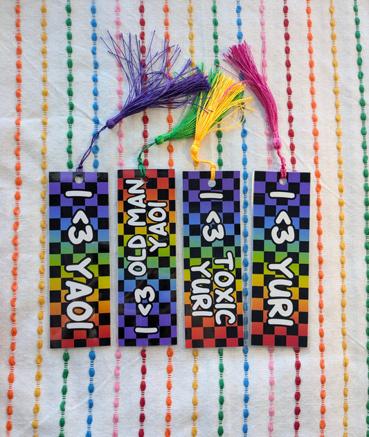 I <3 Yaoi & Yuri Handmade Double Sided Bookmark with Multicolored Tassel