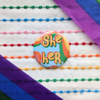Cute Handmade Pronouns Buttons | 2.25 Inch