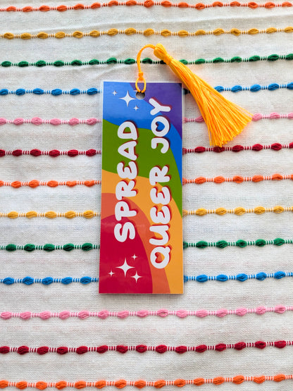 Spread Queer Joy Handmade Double Sided Bookmark with Multicolored Tassel