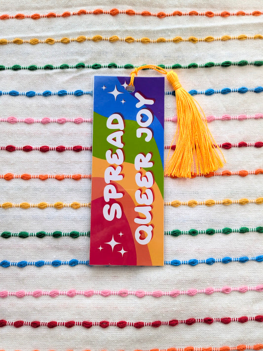 Spread Queer Joy Handmade Double Sided Bookmark with Multicolored Tassel