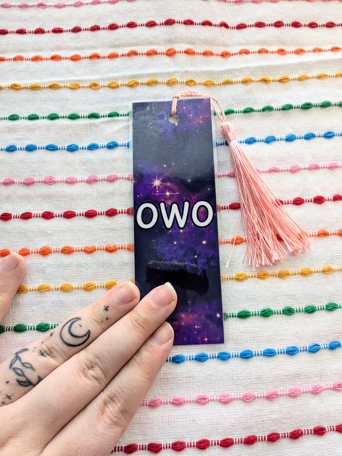 OWO Furry Handmade Double Sided Bookmark with Multicolored Tassel