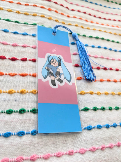 Hatsune Miku Blahaj Handmade Double Sided Bookmark with Multicolored Tassel