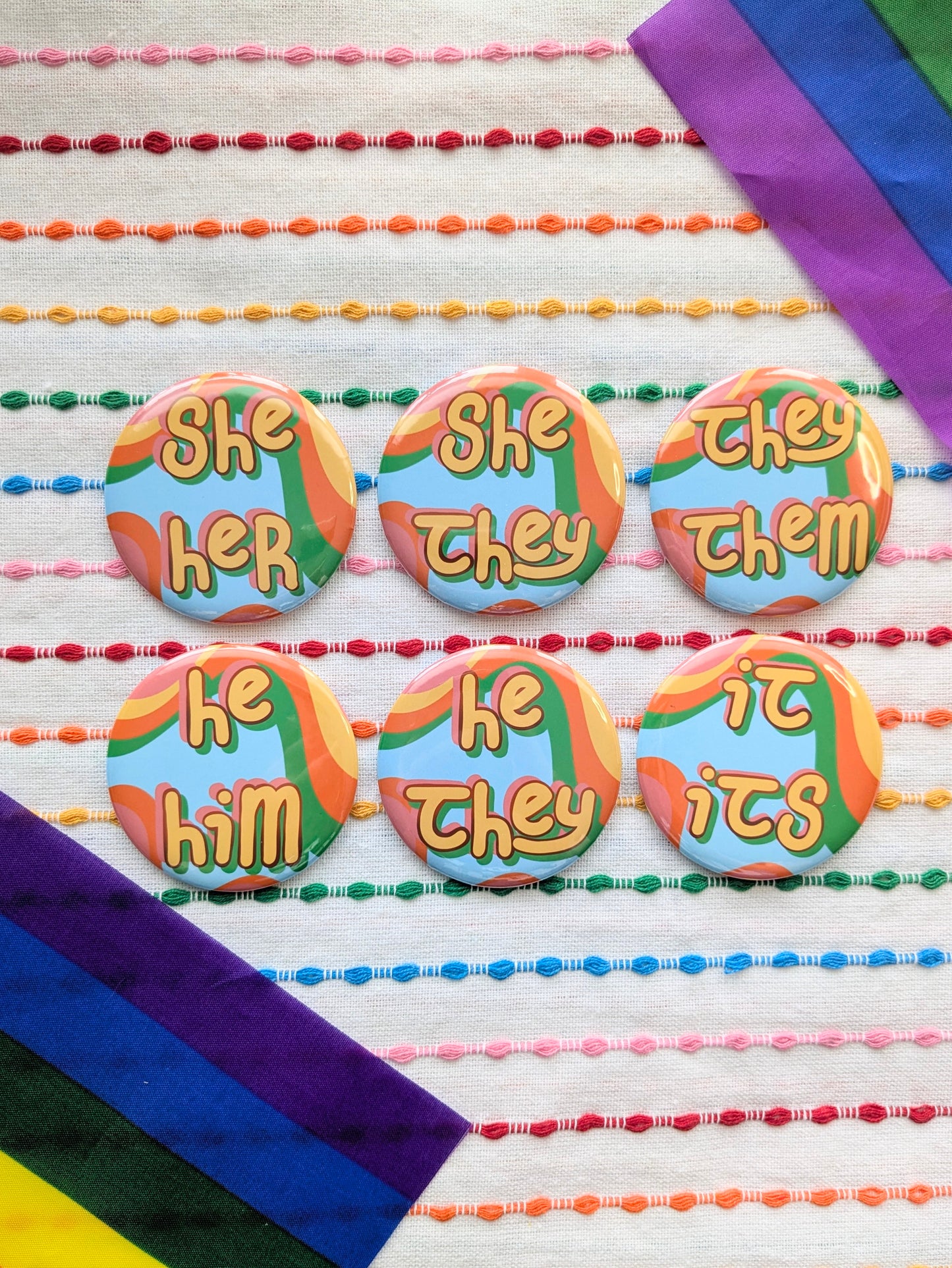 Cute Handmade Pronouns Buttons | 2.25 Inch