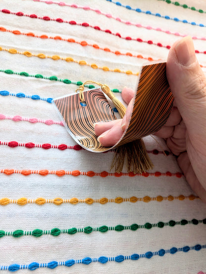 Orange Swirl Handmade Double Sided Bookmark with Multicolored Tassel
