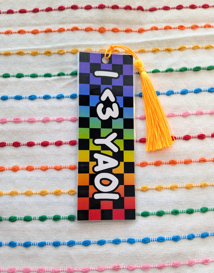 I <3 Yaoi & Yuri Handmade Double Sided Bookmark with Multicolored Tassel