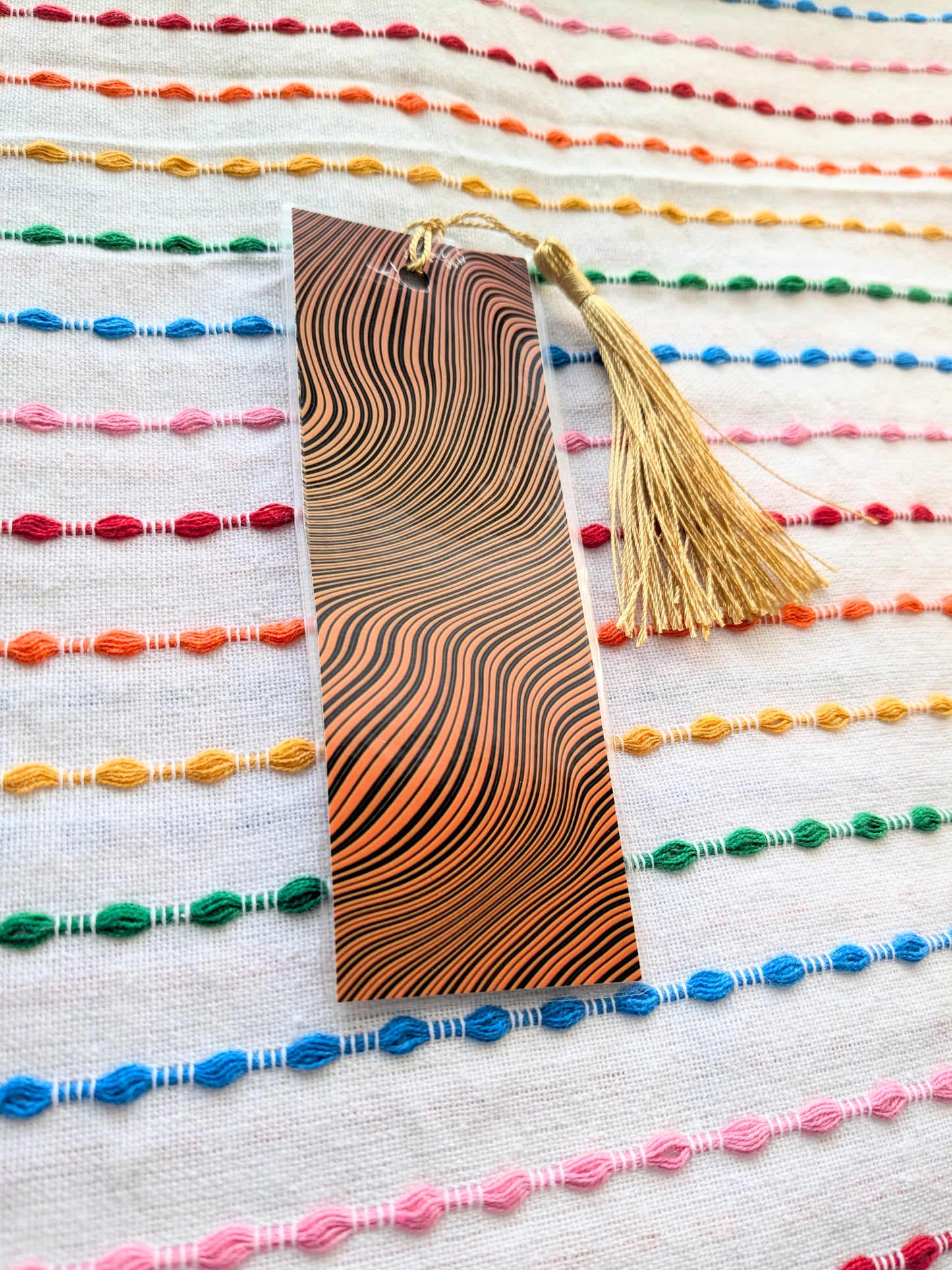 Orange Swirl Handmade Double Sided Bookmark with Multicolored Tassel