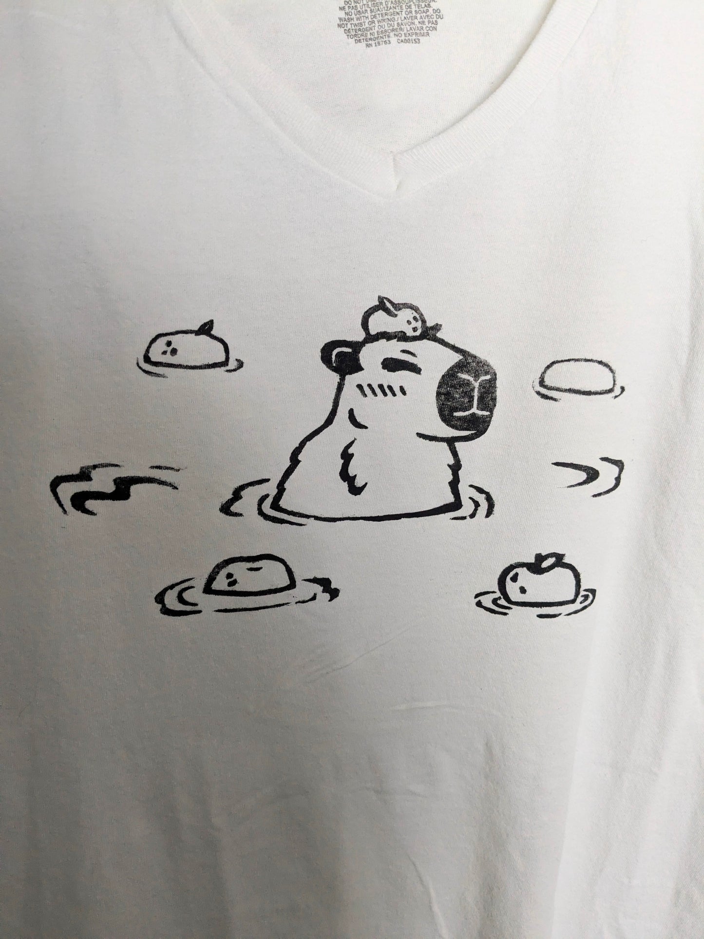 Capybara Handmade Linocut Upcycled TShirt