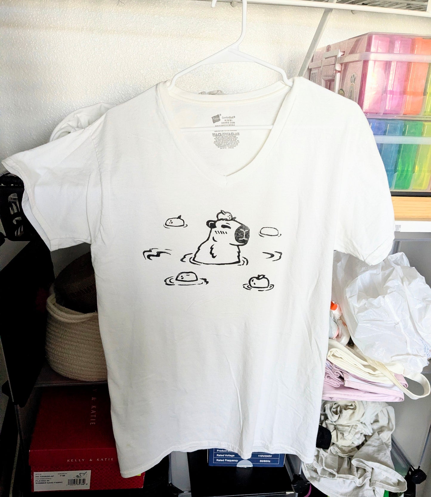 Capybara Handmade Linocut Upcycled TShirt