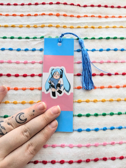 Hatsune Miku Blahaj Handmade Double Sided Bookmark with Multicolored Tassel