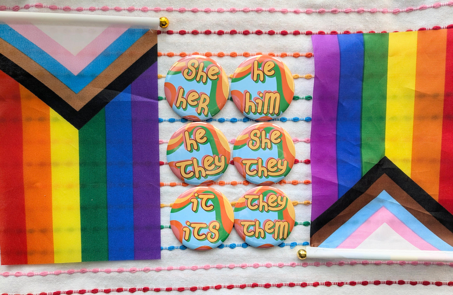 Cute Handmade Pronouns Buttons | 2.25 Inch