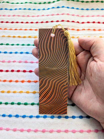 Orange Swirl Handmade Double Sided Bookmark with Multicolored Tassel