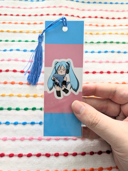 Hatsune Miku Blahaj Handmade Double Sided Bookmark with Multicolored Tassel
