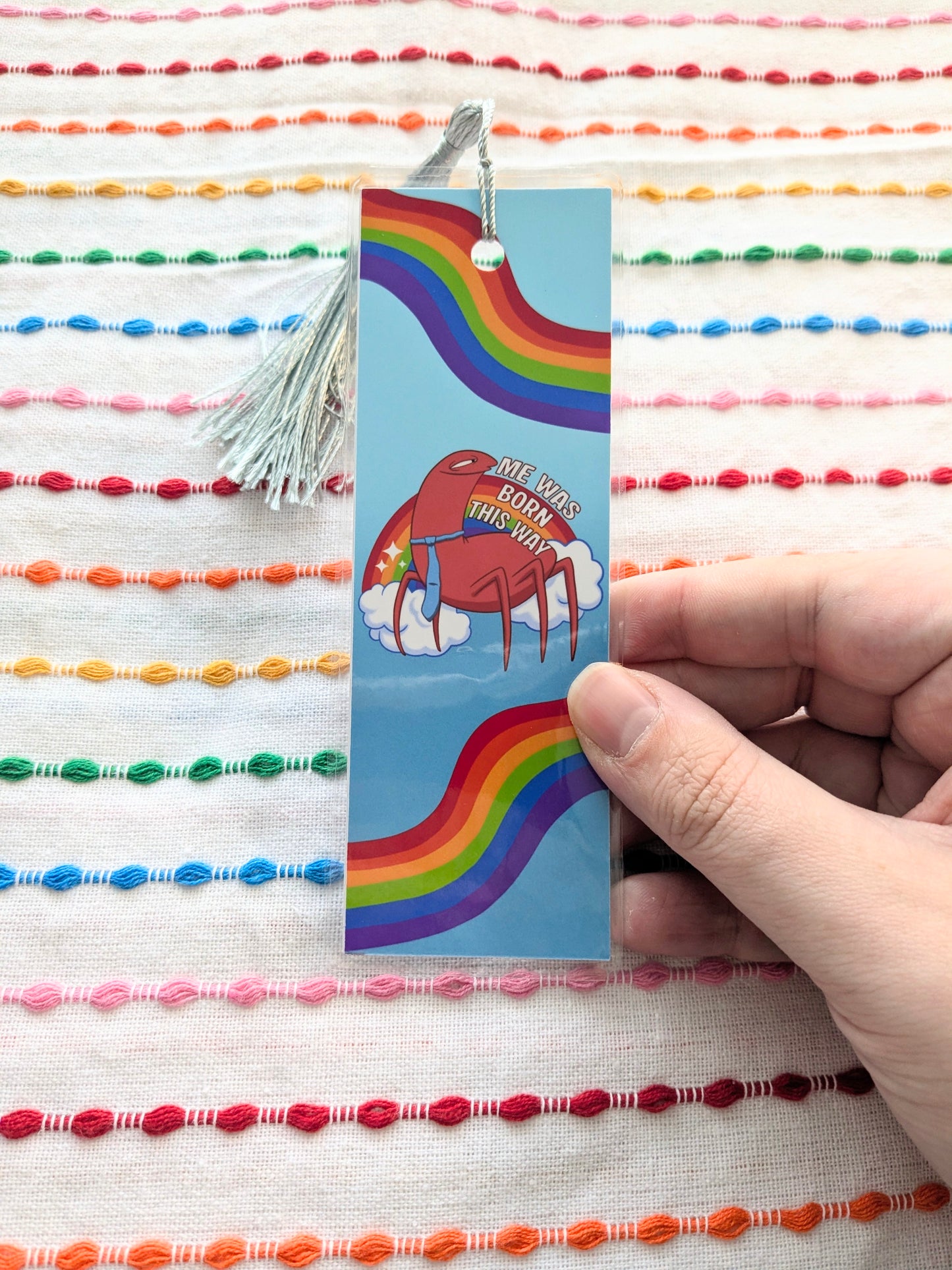 Me Was Born This Way Alan Pride Handmade Double Sided Bookmark with Multicolored Tassel